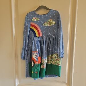 Mini Boden Blue Dress with Rainbow and Easter/Farm Scene
